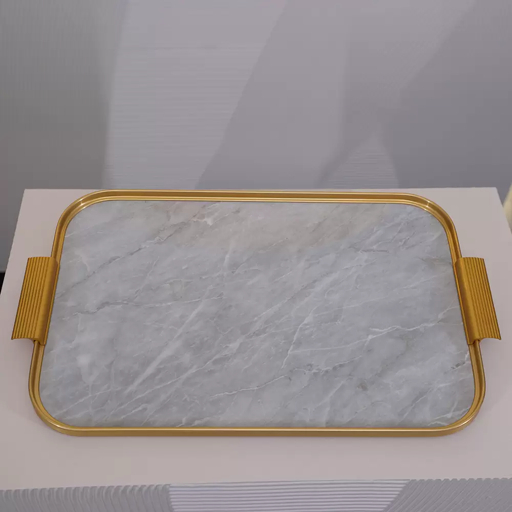 S18 TRAY.LIGHT GREY MARBLE/GOLD